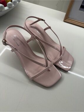 Call It Spring Pale Pink Patent Strappy Block Heel Sandals